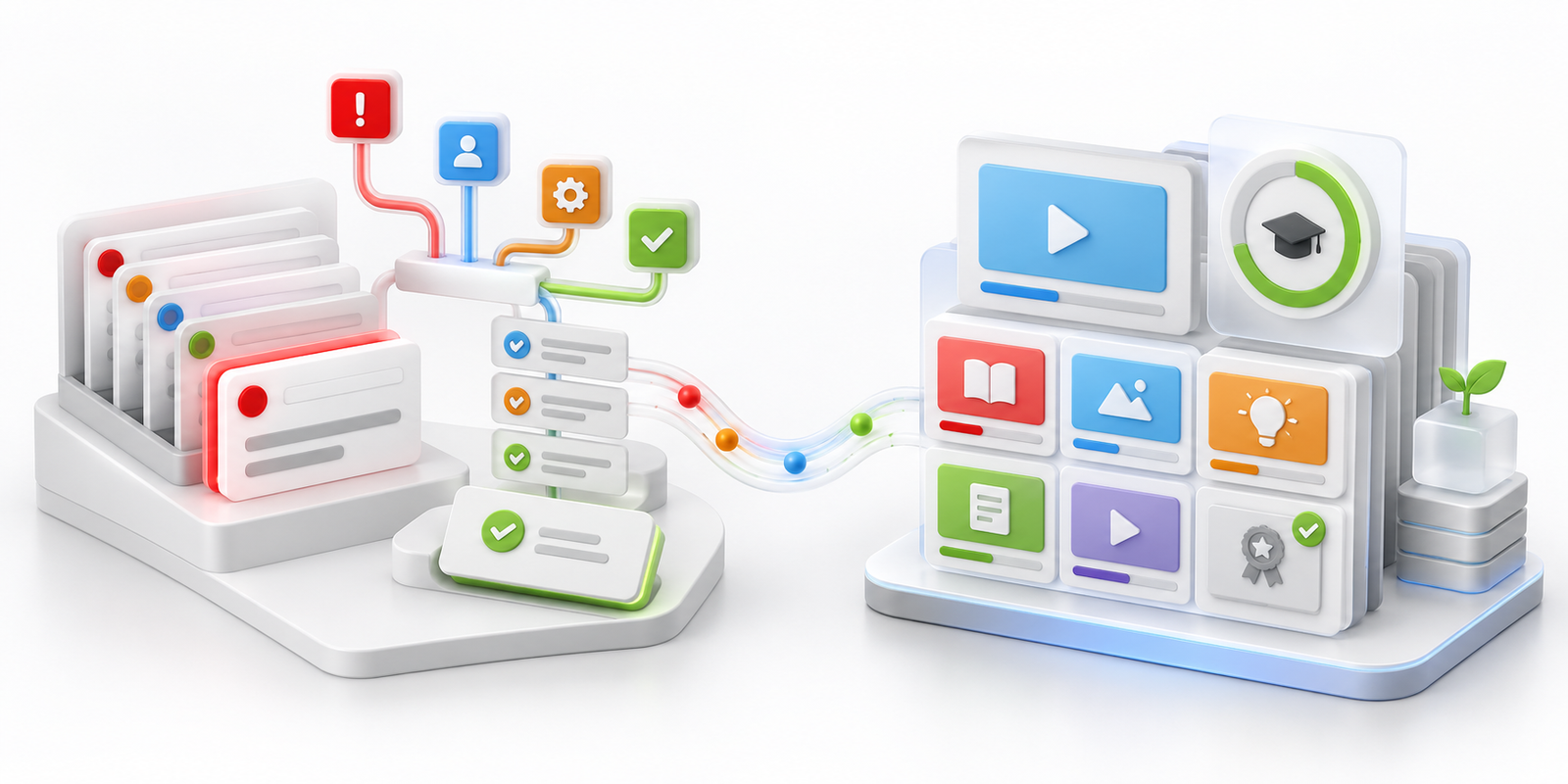Illustrazione astratta di un sistema ticketing e una piattaforma e-learning